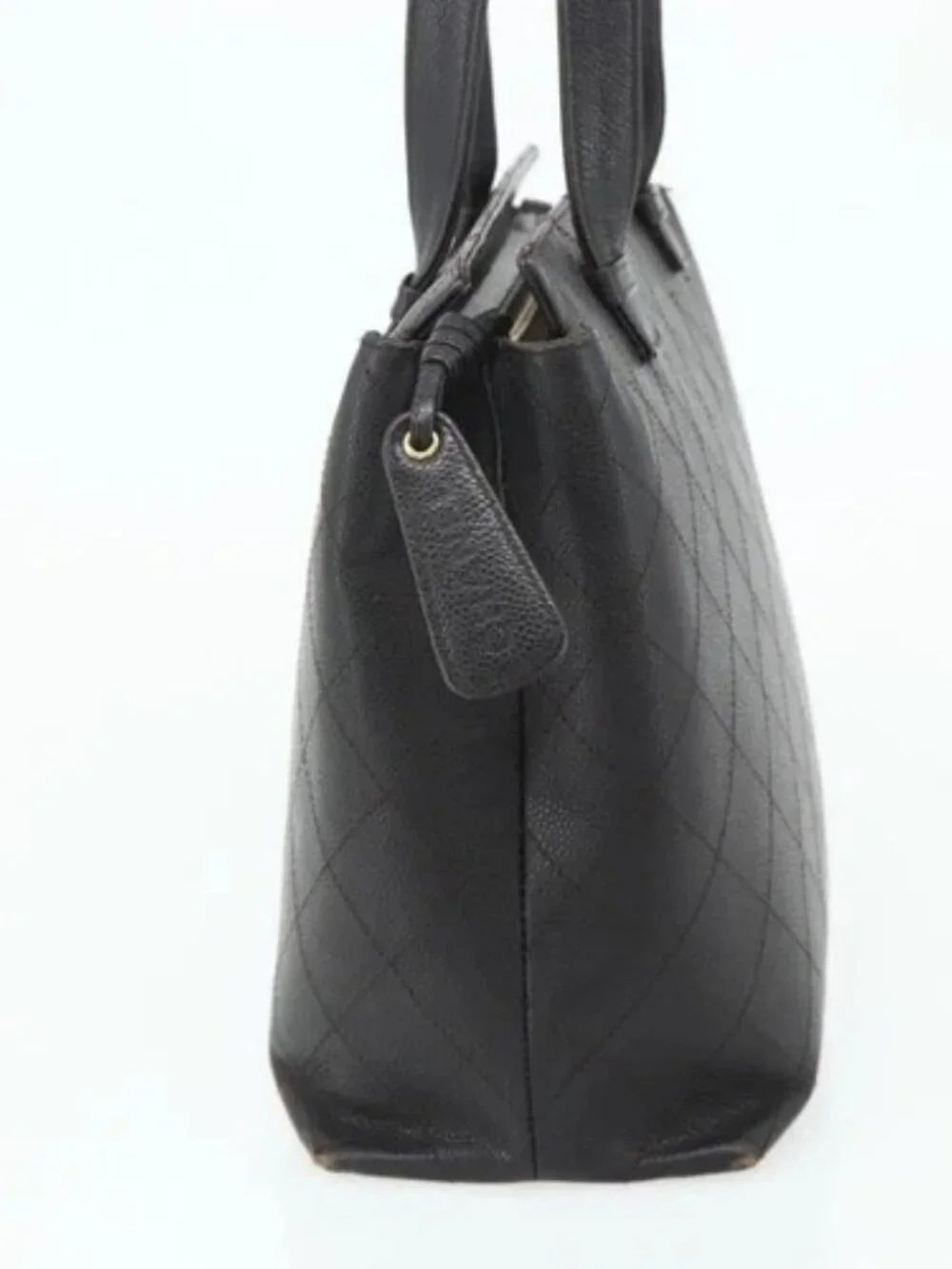 CHANEL Matelasse Tote Bag Grained Calf Skin Dark Brown Gold CC Auth 179241A